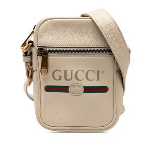 Gucci Logo Print Ivory Leather